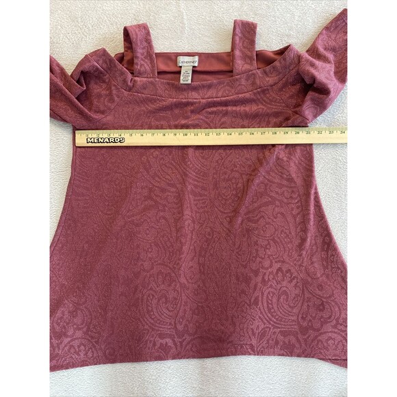 Catherines Shirt Women's 0X  14/16W Blouse Cold Shoulder Top Pink Metal - Picture 7 of 9